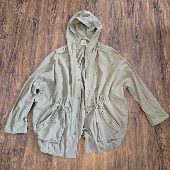 Go> by GoSilk Washable Silk Blend Hooded Jacket Open-Side Utility Anorak Olive - Picture 15 of 16